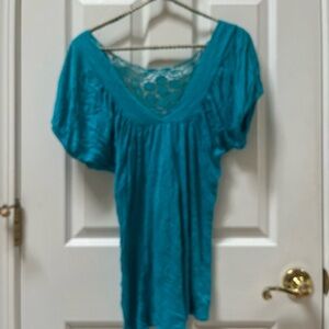 Teal Lace-Trimmed Blouse